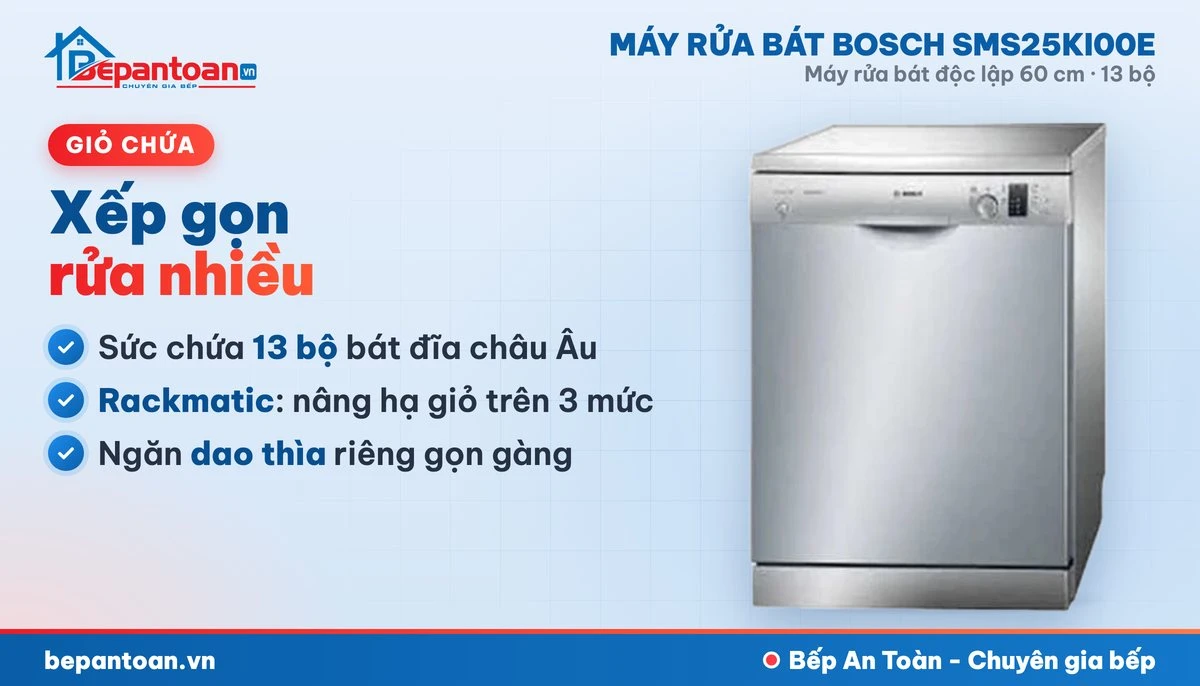 Máy rửa bát Bosch SMS25KI00E - giỏ chứa