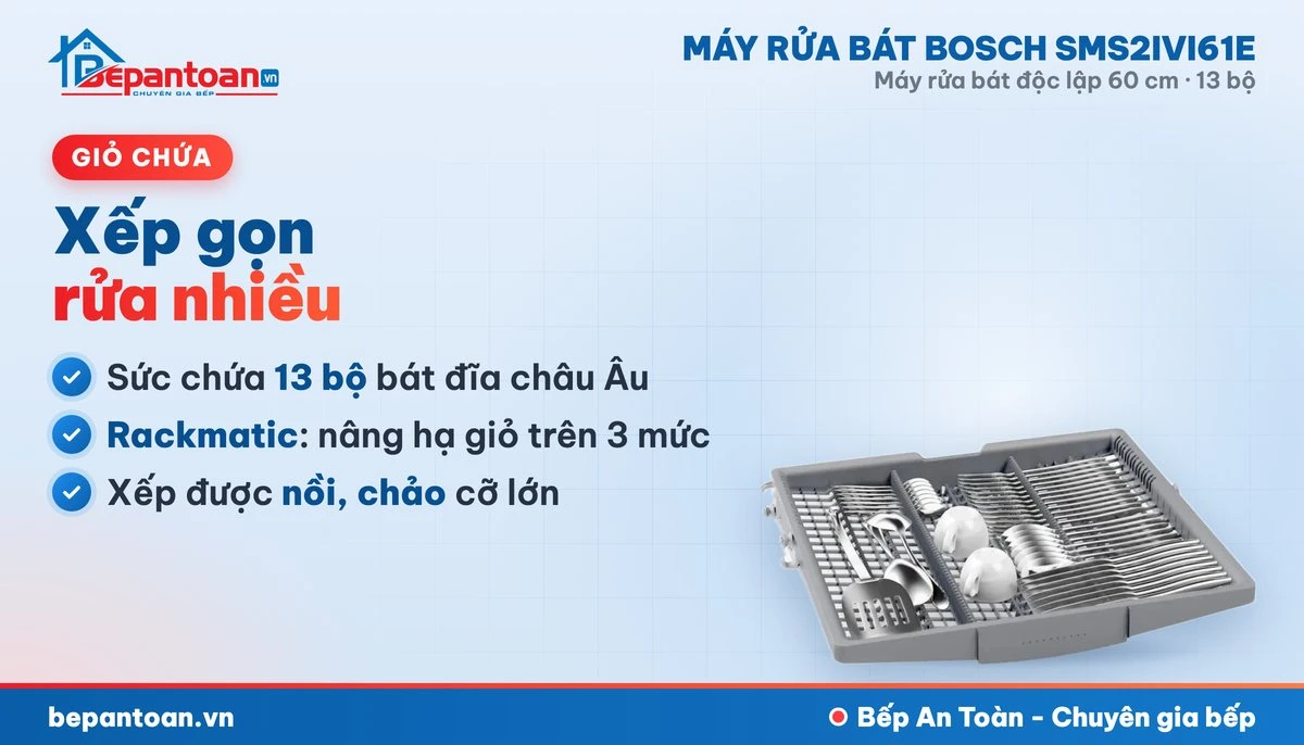 Máy rửa bát Bosch SMS2IVI61E - giỏ chứa