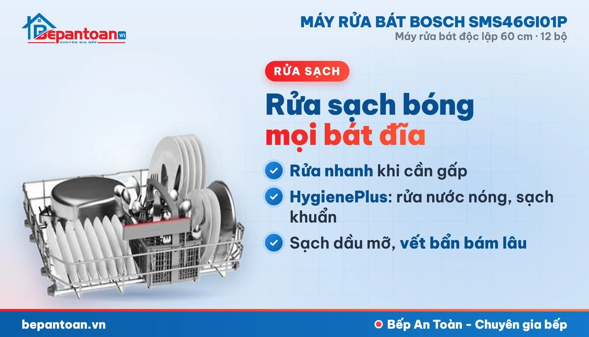 Máy rửa bát Bosch SMS46GI01P - rửa sạch