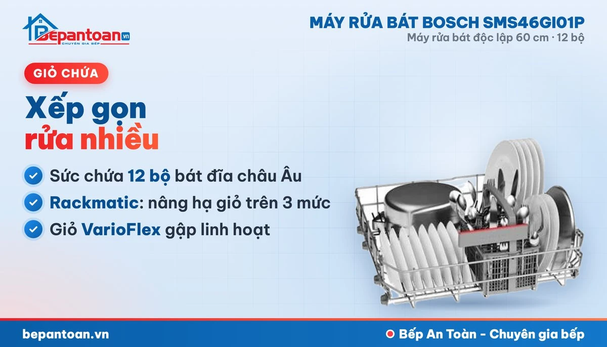 Máy rửa bát Bosch SMS46GI01P - giỏ chứa