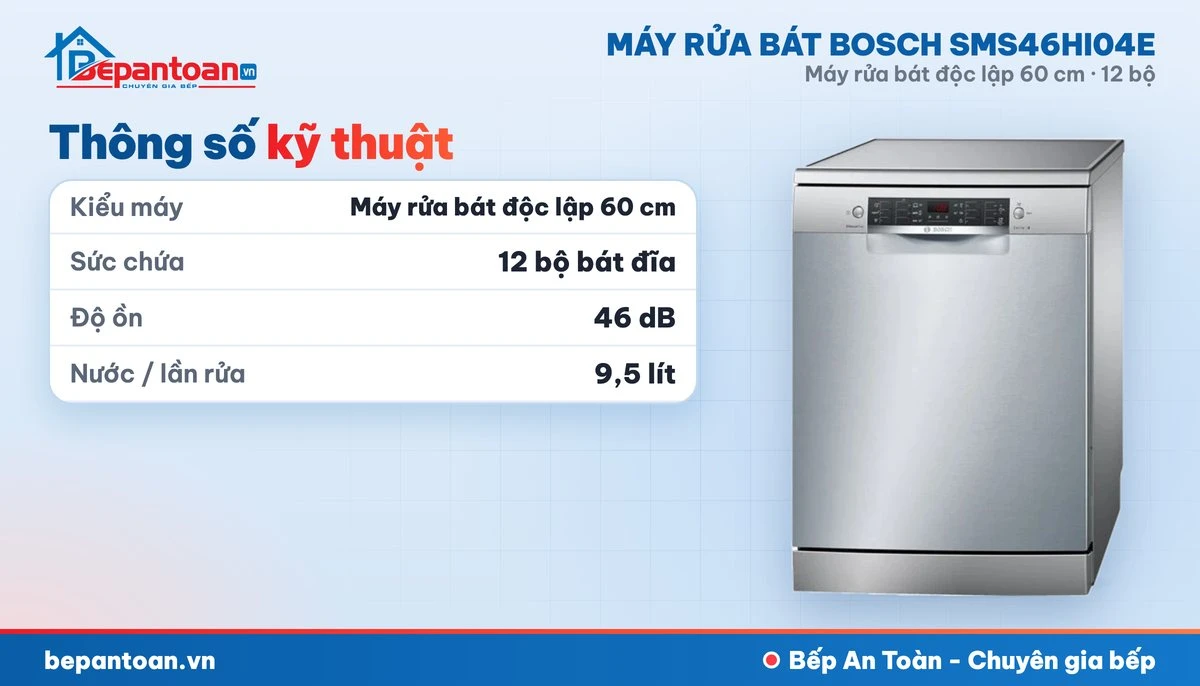 Máy rửa bát Bosch SMS46HI04E - thông số kỹ thuật