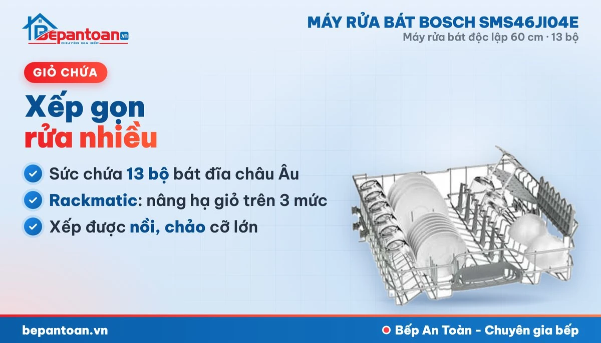Máy rửa bát Bosch SMS46JI04E - giỏ chứa