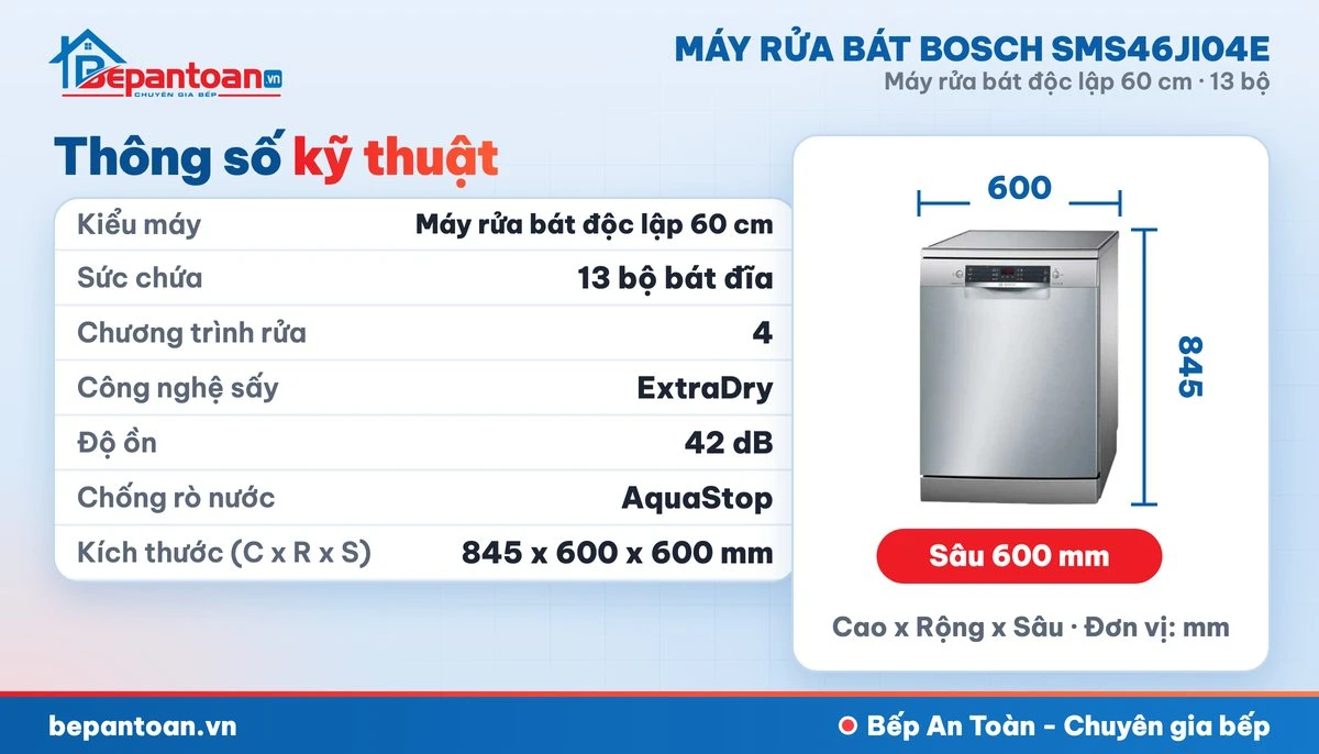 Máy rửa bát Bosch SMS46JI04E - thông số kỹ thuật