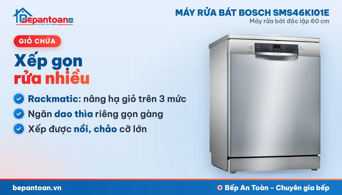Máy rửa bát Bosch SMS46KI01E - giỏ chứa