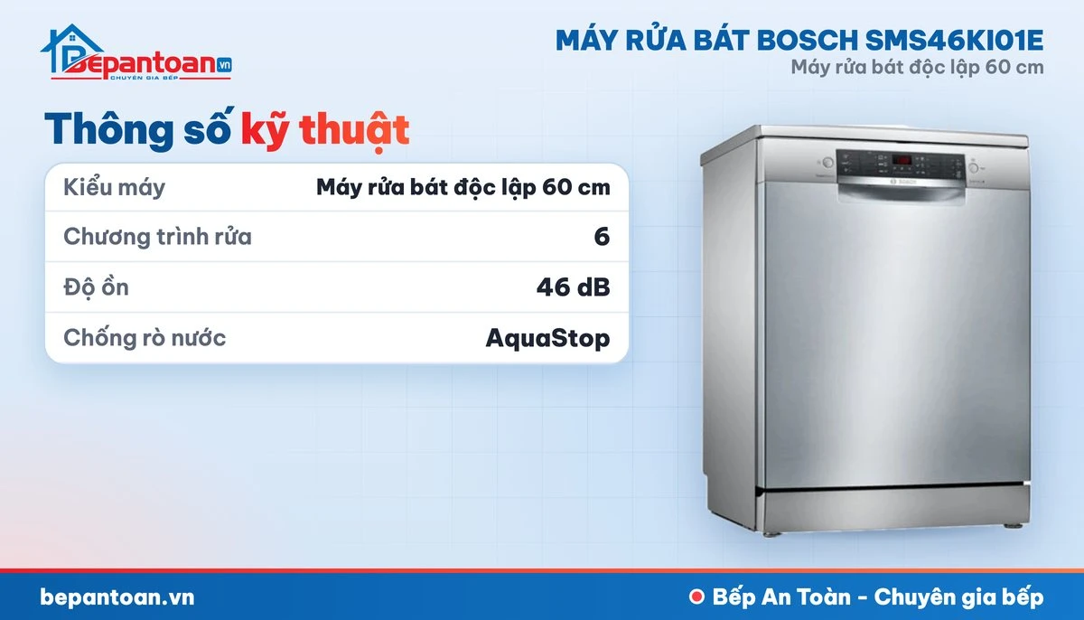 Máy rửa bát Bosch SMS46KI01E - thông số kỹ thuật