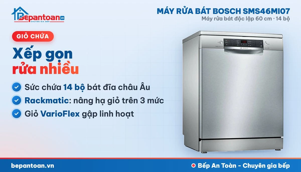 Máy rửa bát Bosch SMS46MI07 - giỏ chứa