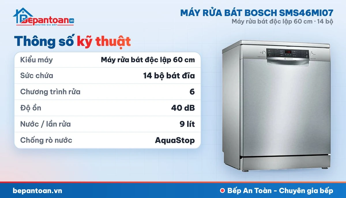 Máy rửa bát Bosch SMS46MI07 - thông số kỹ thuật
