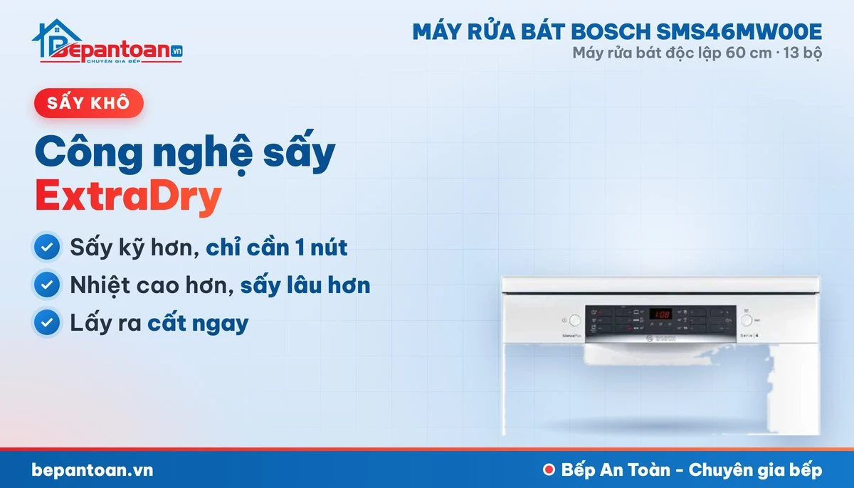 Máy rửa bát Bosch SMS46MW00E - công nghệ sấy