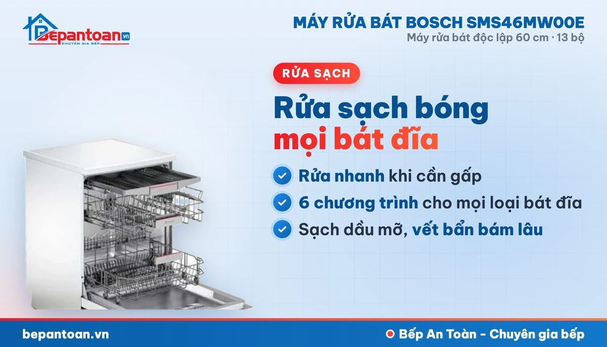 Máy rửa bát Bosch SMS46MW00E - rửa sạch