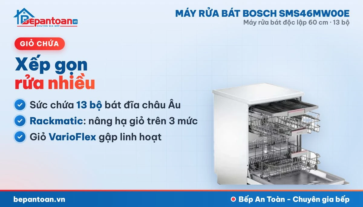 Máy rửa bát Bosch SMS46MW00E - giỏ chứa