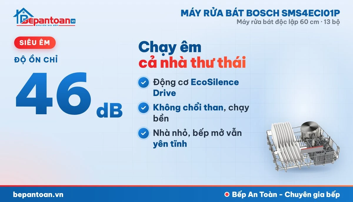 Máy rửa bát Bosch SMS4ECI01P - vận hành êm
