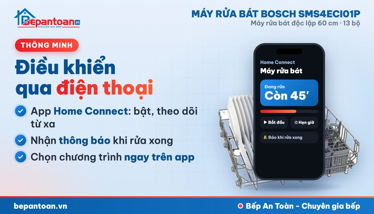Máy rửa bát Bosch SMS4ECI01P - kết nối Home Connect
