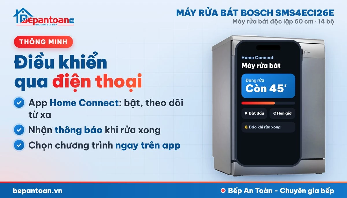 Máy rửa bát Bosch SMS4ECI26E - kết nối Home Connect