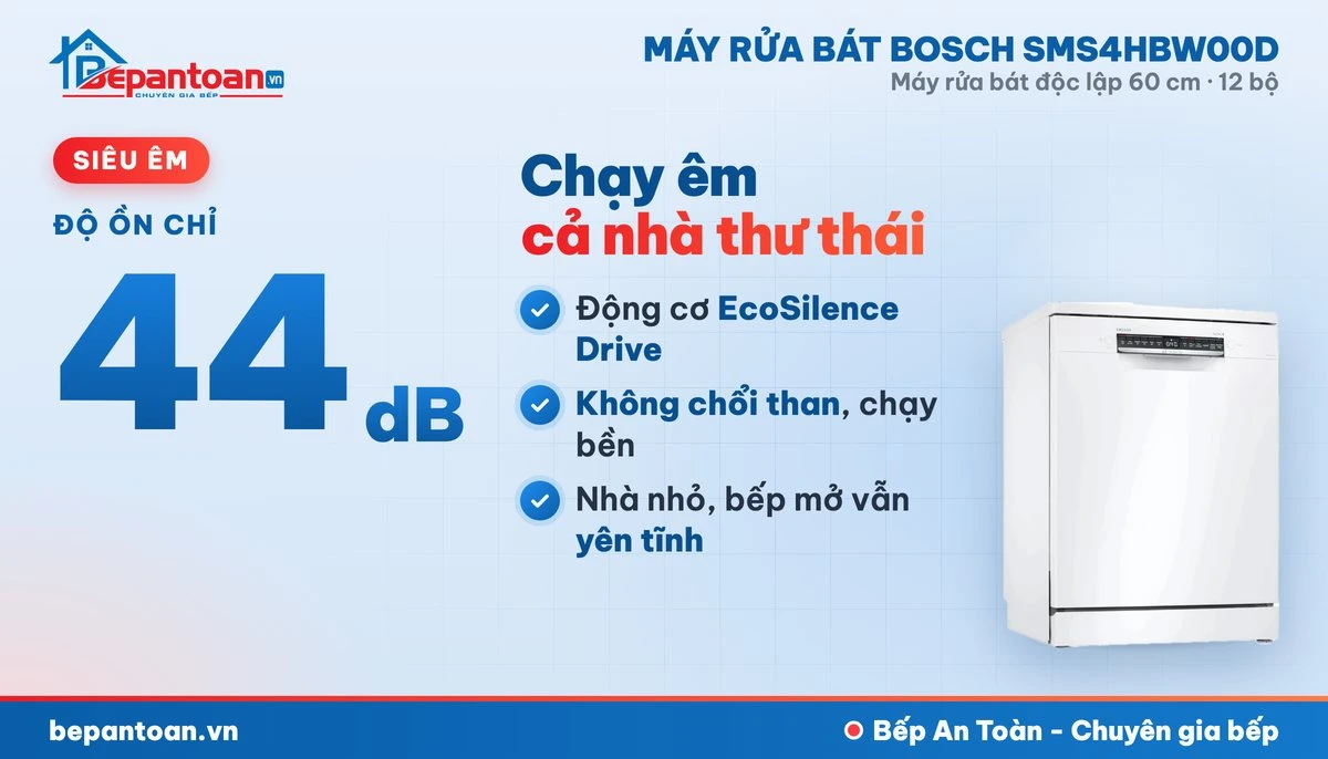 Máy rửa bát Bosch SMS4HBW00D - vận hành êm
