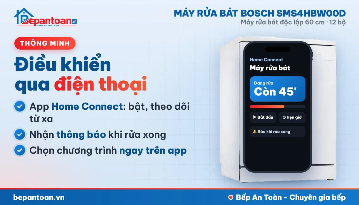 Máy rửa bát Bosch SMS4HBW00D - kết nối Home Connect