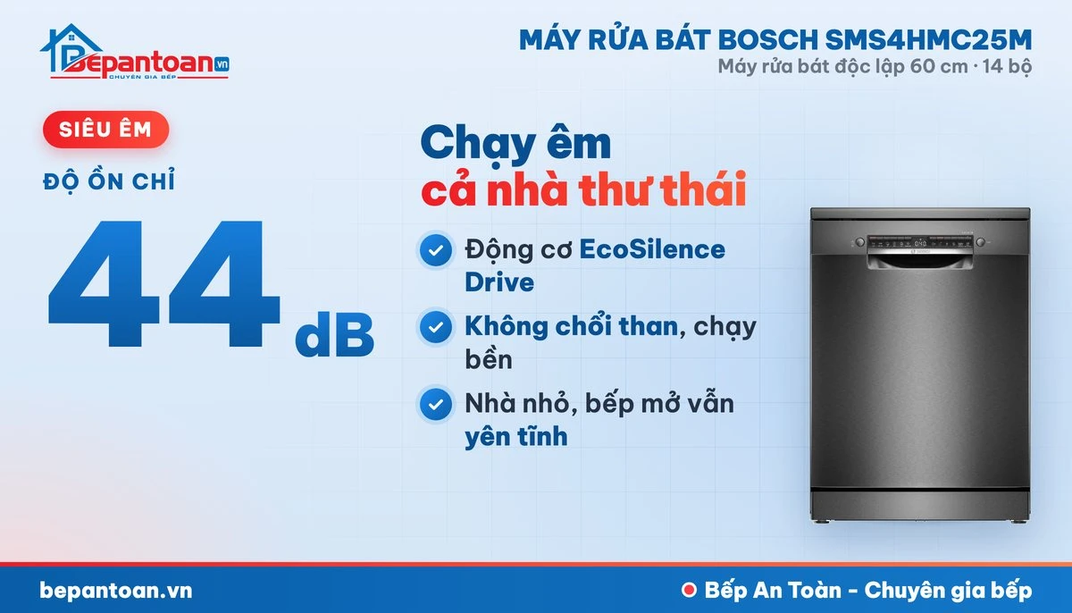 Máy rửa bát Bosch SMS4HMC25M - vận hành êm