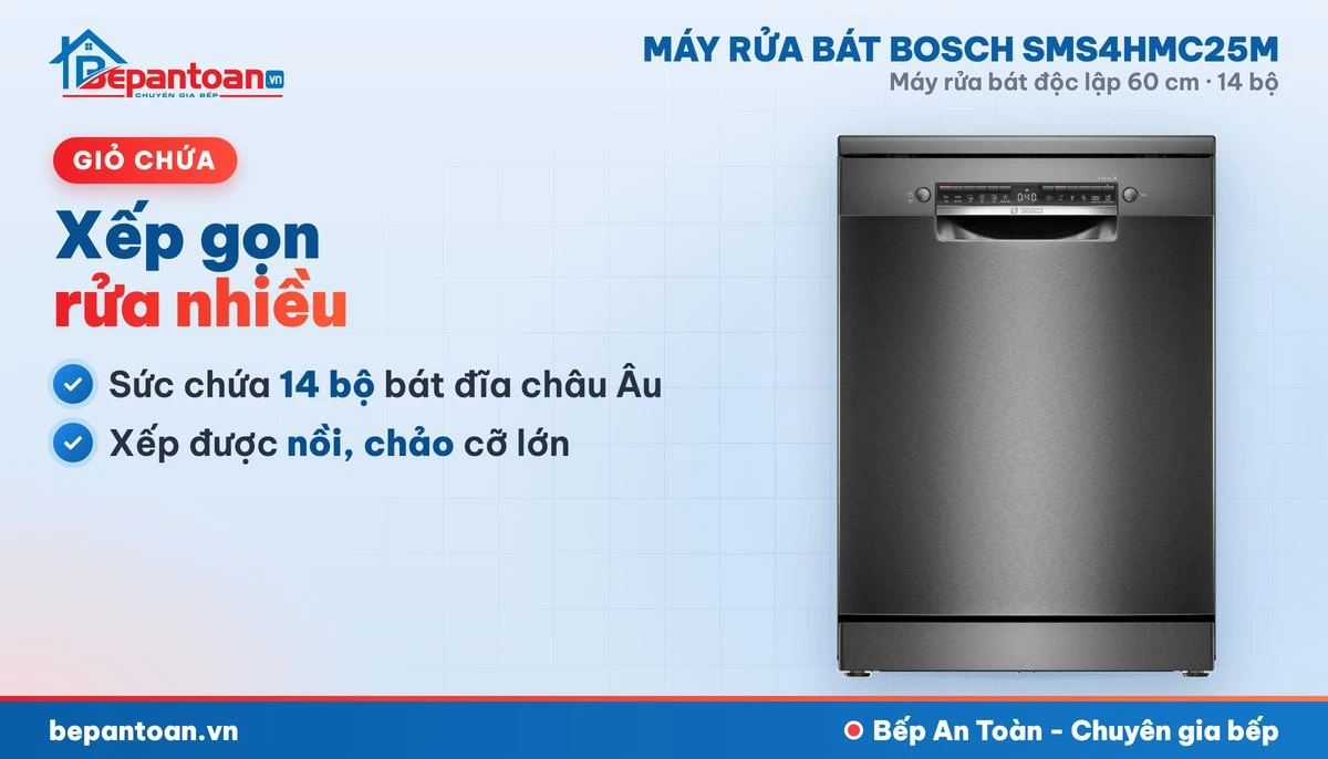 Máy rửa bát Bosch SMS4HMC25M - giỏ chứa