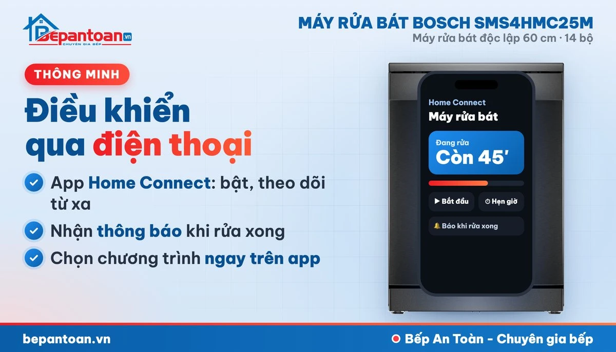 Máy rửa bát Bosch SMS4HMC25M - kết nối Home Connect
