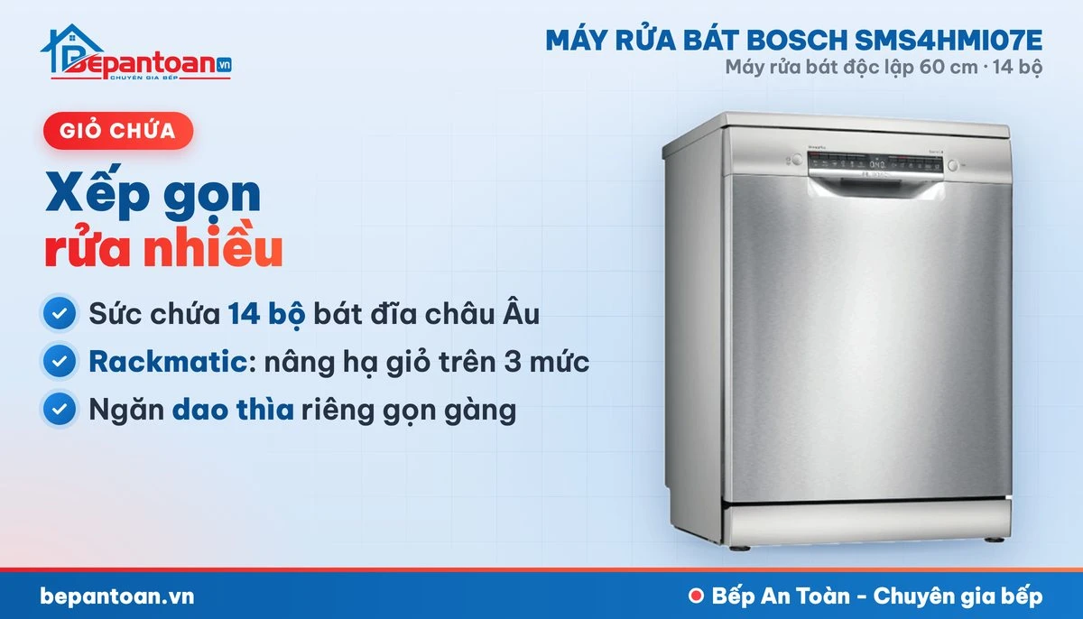 Máy rửa bát Bosch SMS4HMI07E - giỏ chứa