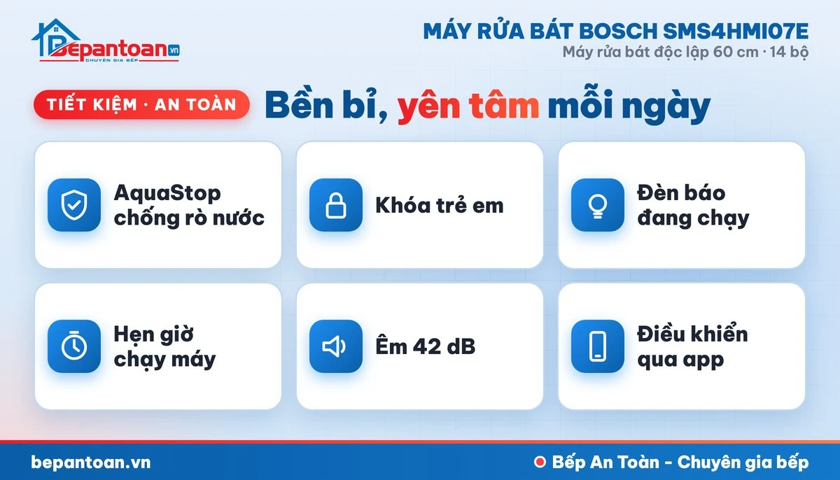 Máy rửa bát Bosch SMS4HMI07E - tiết kiệm, an toàn
