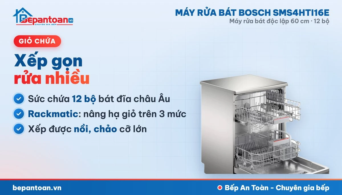 Máy rửa bát Bosch SMS4HTI16E - giỏ chứa