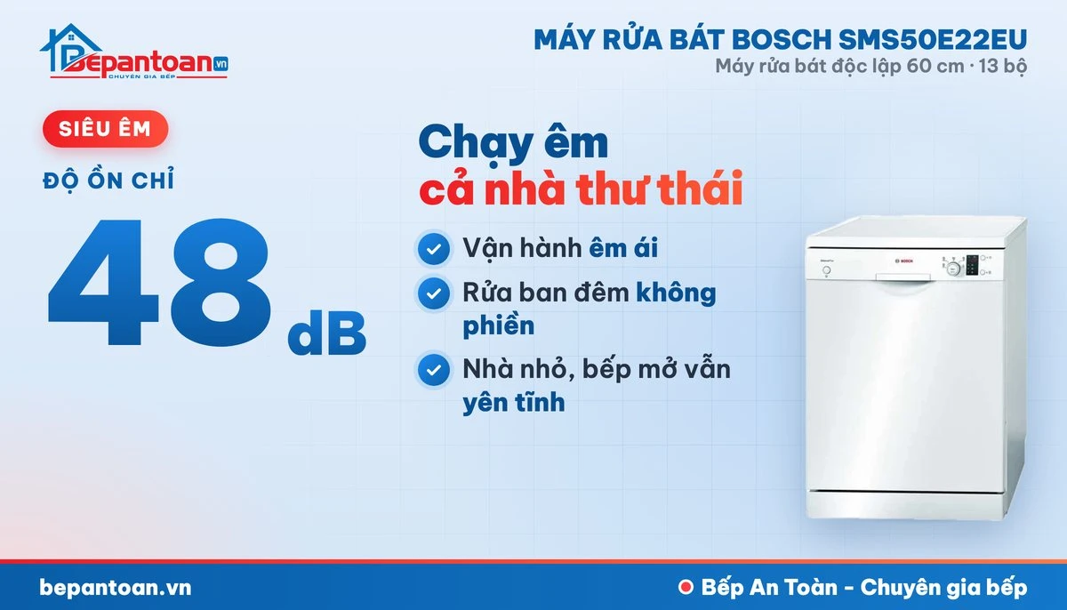 Máy rửa bát Bosch SMS50E22EU - vận hành êm