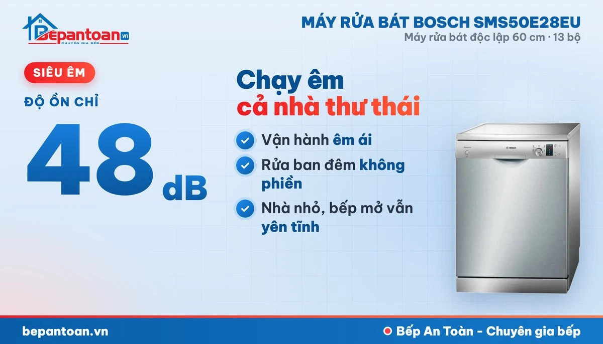 Máy rửa bát Bosch SMS50E28EU - vận hành êm