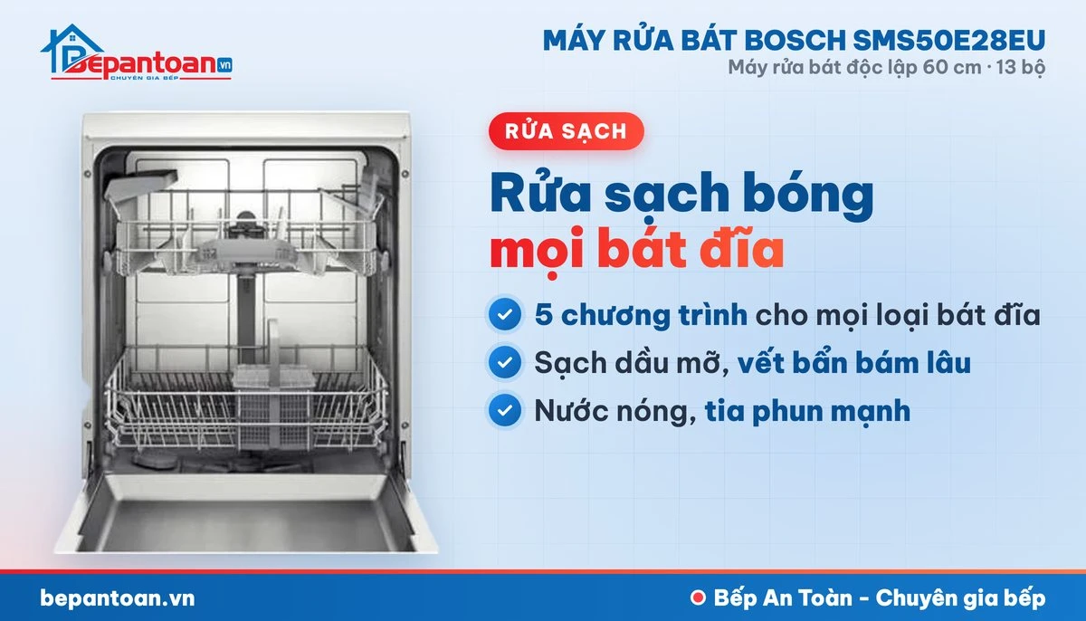 Máy rửa bát Bosch SMS50E28EU - rửa sạch