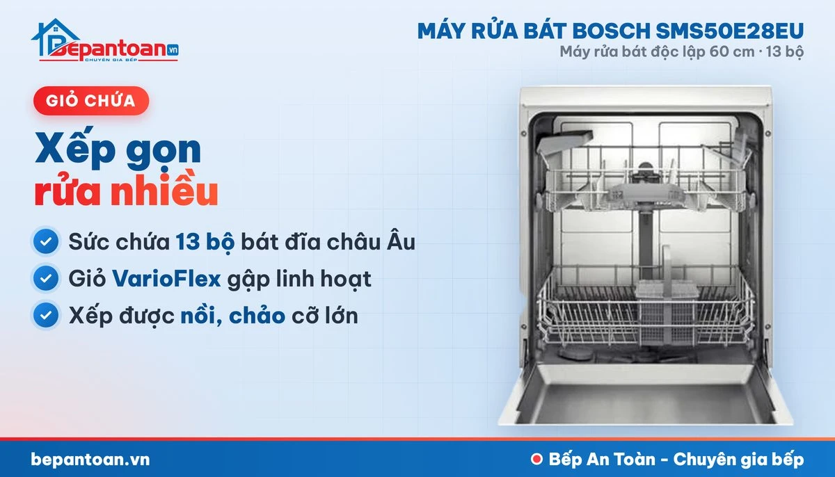 Máy rửa bát Bosch SMS50E28EU - giỏ chứa