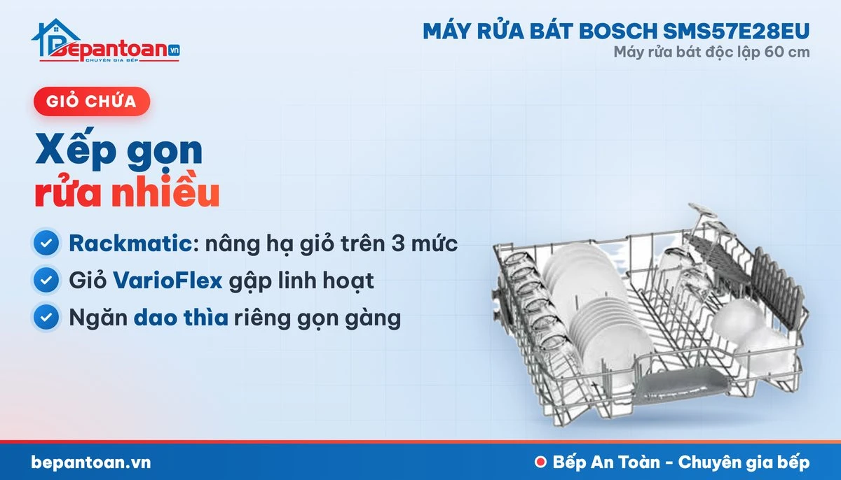 Máy rửa bát Bosch SMS57E28EU - giỏ chứa