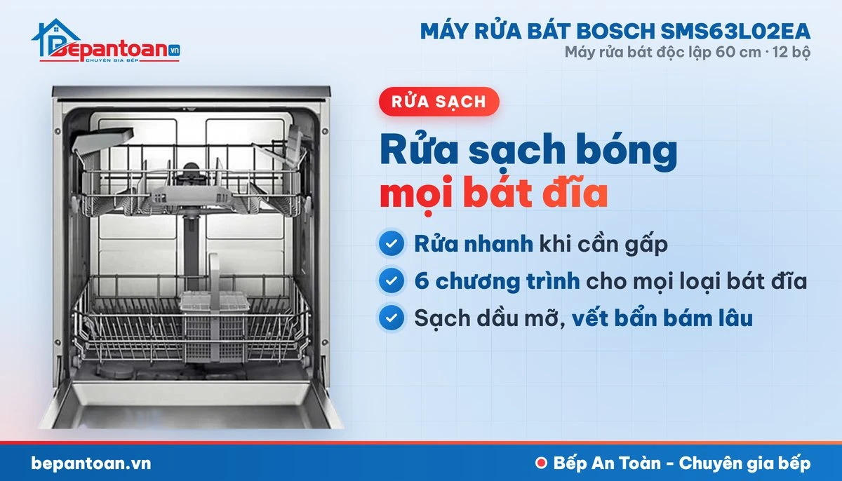 Máy rửa bát Bosch SMS63L02EA - rửa sạch