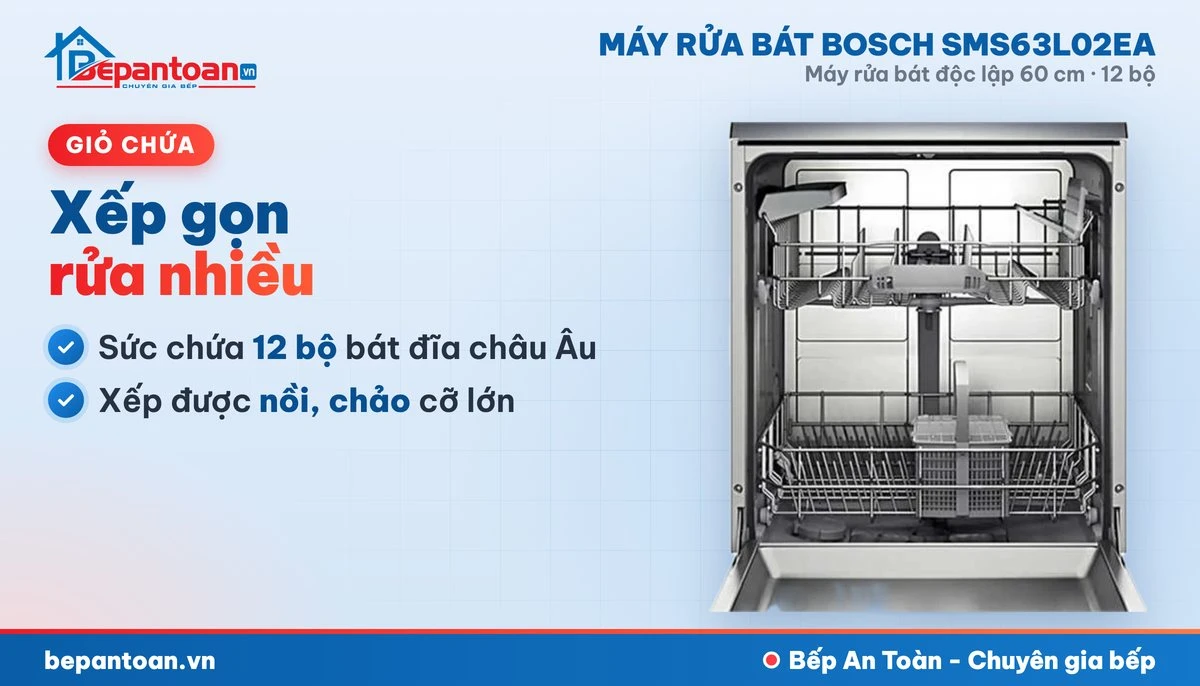 Máy rửa bát Bosch SMS63L02EA - giỏ chứa