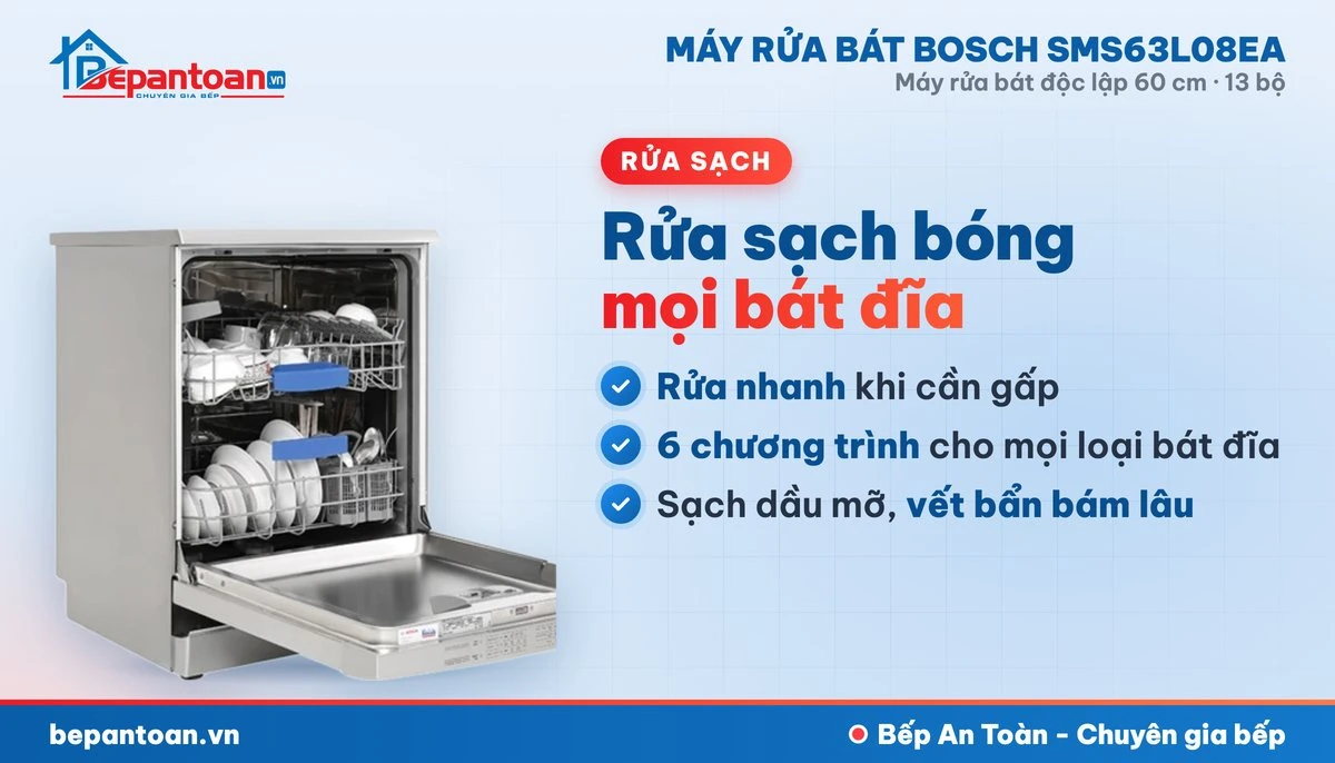 Máy rửa bát Bosch SMS63L08EA - rửa sạch