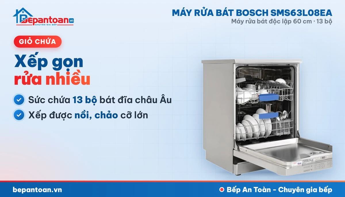 Máy rửa bát Bosch SMS63L08EA - giỏ chứa