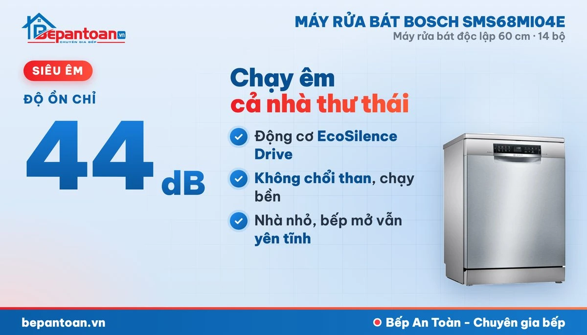 Máy rửa bát Bosch SMS68MI04E - vận hành êm
