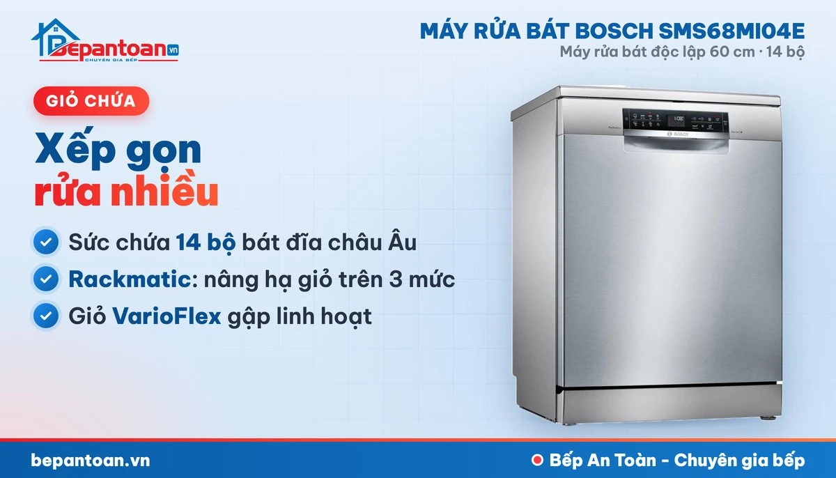 Máy rửa bát Bosch SMS68MI04E - giỏ chứa