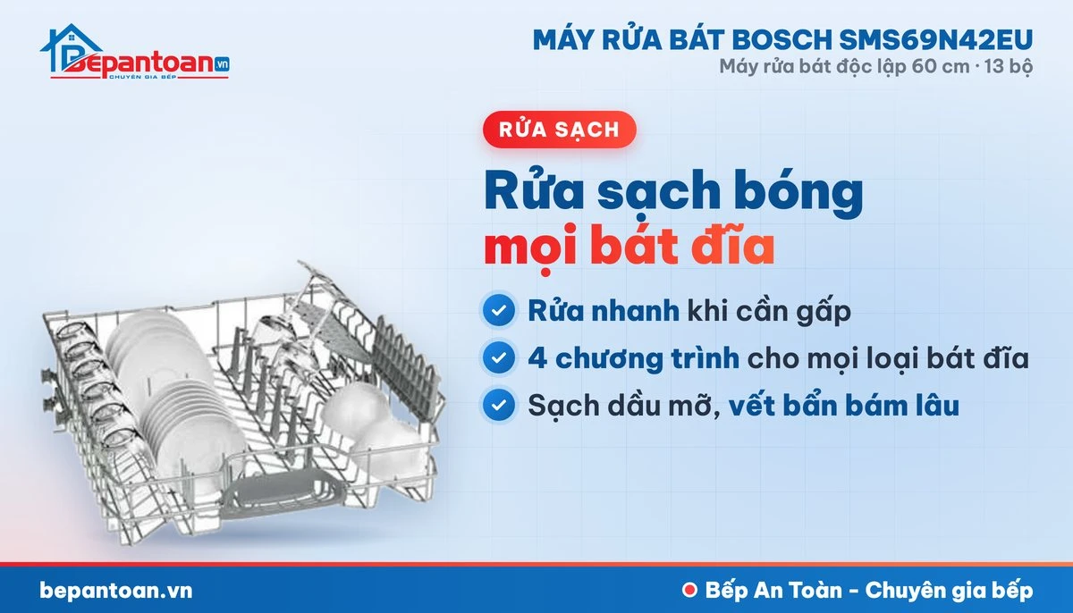 Máy rửa bát Bosch SMS69N42EU - rửa sạch