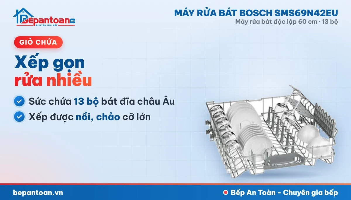 Máy rửa bát Bosch SMS69N42EU - giỏ chứa