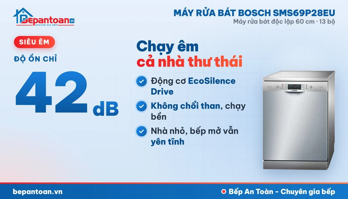 Máy rửa bát Bosch SMS69P28EU - vận hành êm