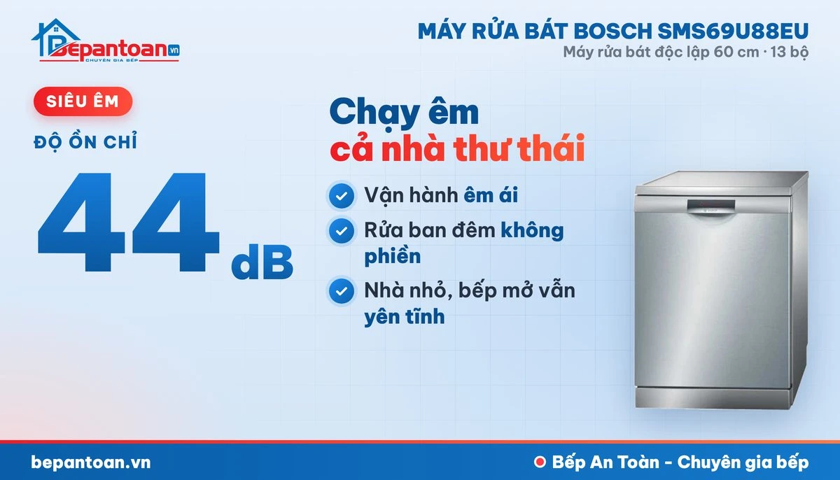 Máy rửa bát Bosch SMS69U88EU - vận hành êm