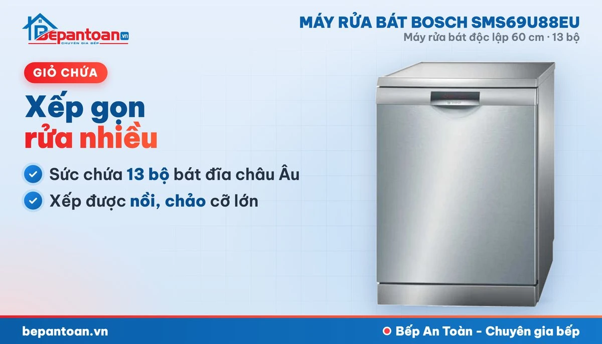 Máy rửa bát Bosch SMS69U88EU - giỏ chứa
