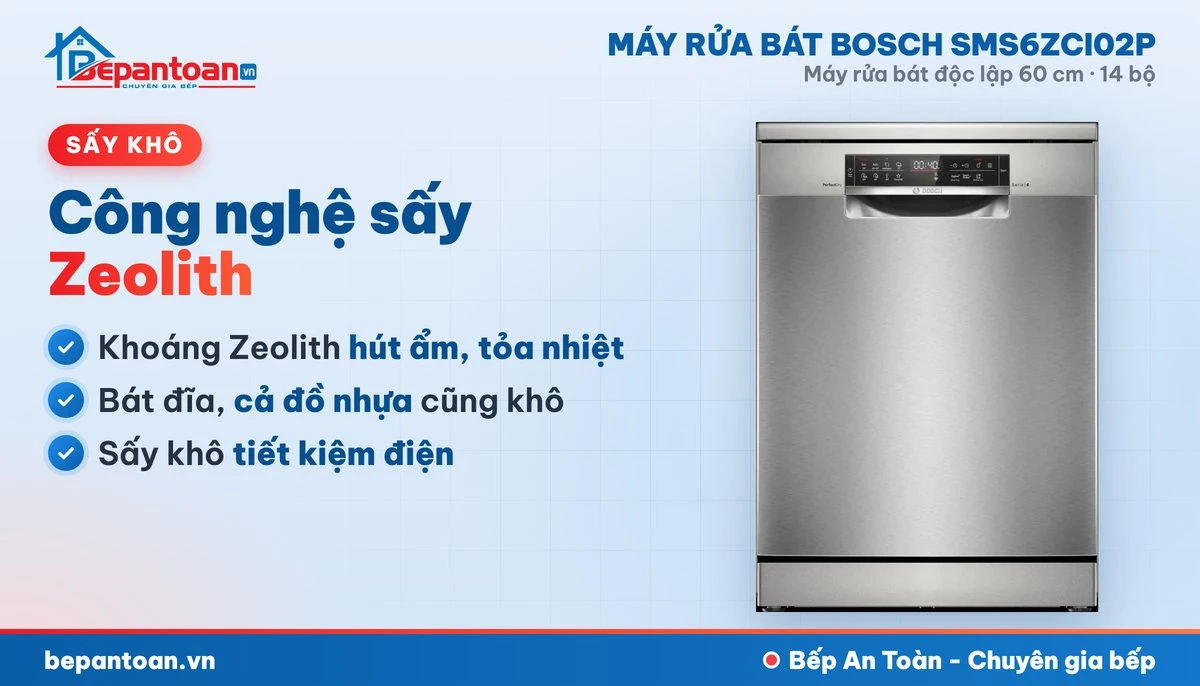 Máy rửa bát Bosch SMS6ZCI02P - công nghệ sấy