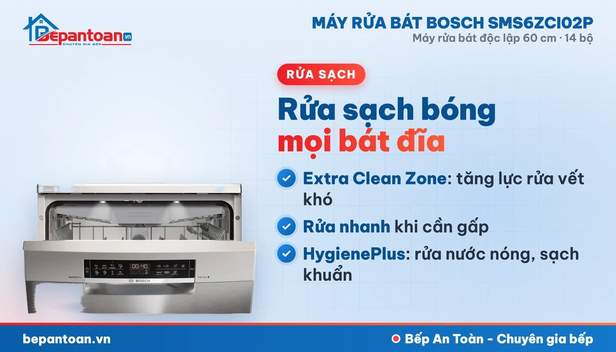 Máy rửa bát Bosch SMS6ZCI02P - rửa sạch