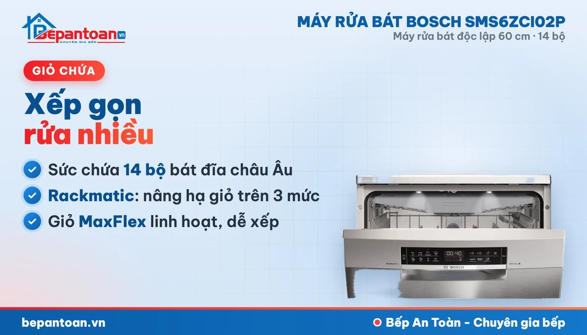 Máy rửa bát Bosch SMS6ZCI02P - giỏ chứa