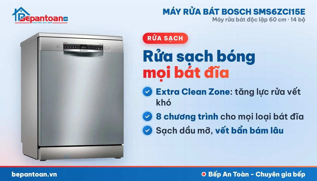 Máy rửa bát Bosch SMS6ZCI15E - rửa sạch