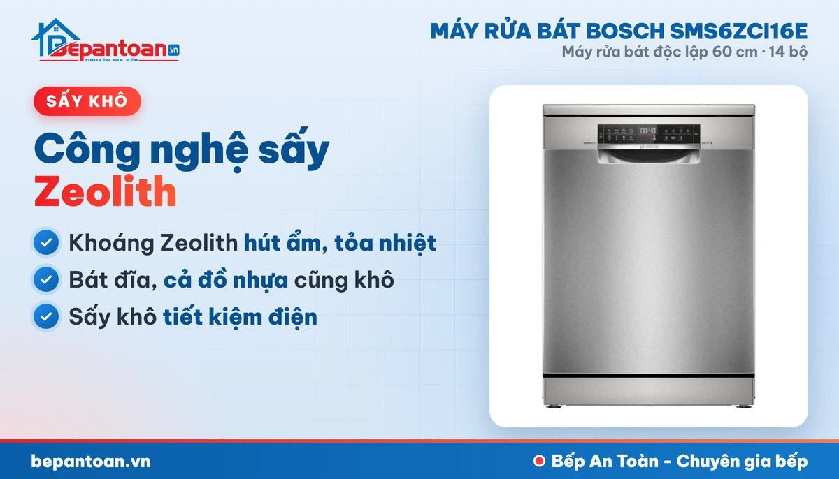 Máy rửa bát Bosch SMS6ZCI16E - công nghệ sấy