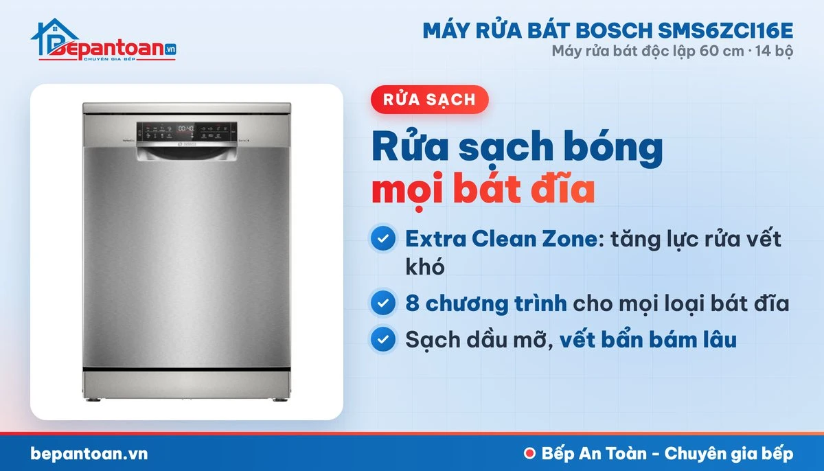 Máy rửa bát Bosch SMS6ZCI16E - rửa sạch