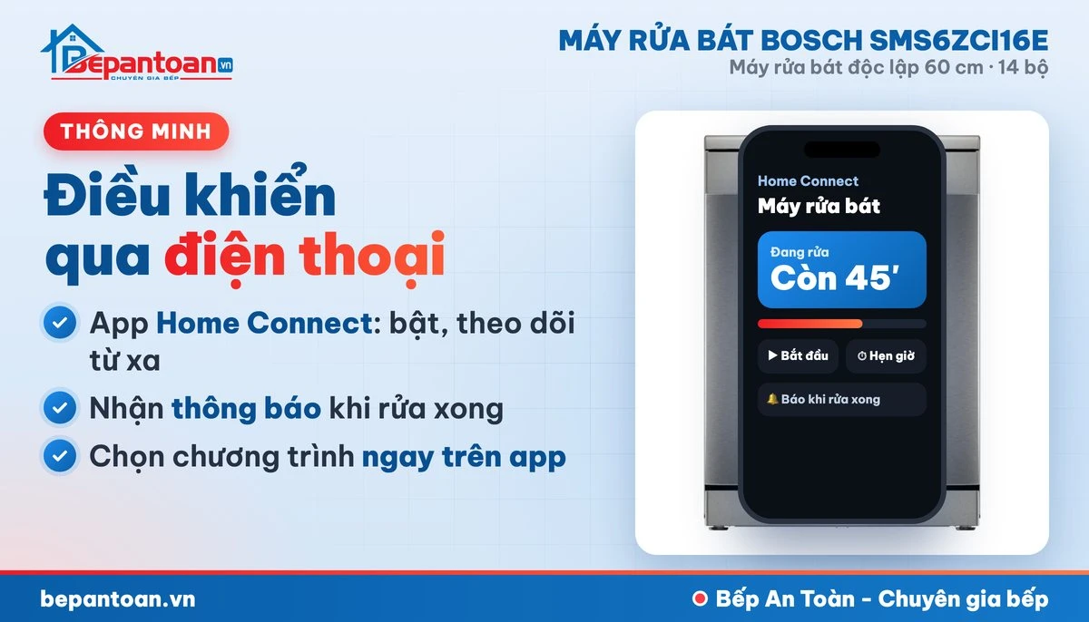 Máy rửa bát Bosch SMS6ZCI16E - kết nối Home Connect
