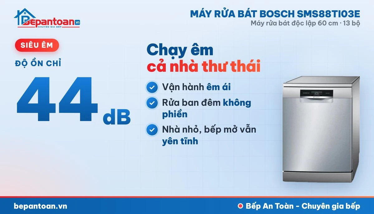 Máy rửa bát Bosch SMS88TI03E - vận hành êm