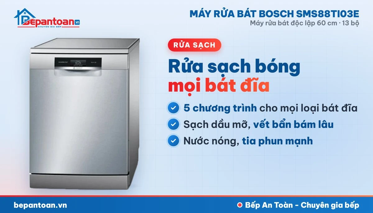 Máy rửa bát Bosch SMS88TI03E - rửa sạch